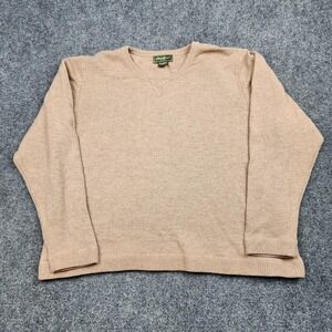 Eddie Bauer Sweater Mens XL Beige 100% Lambswool Crewneck Pullover Classic
